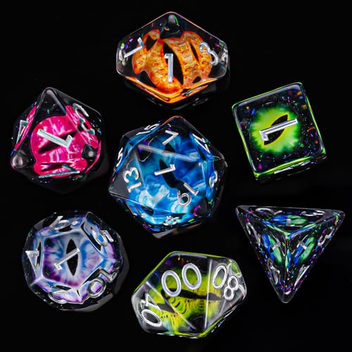 DND Resin Eyes Dice Set, Red D&D Polyhedral Dice for Dungeons and Dragons RPG, MTG Role Playing Games D and D Dice 7pc D20 D12 D10 D8 D6 D4 for Ages 15 and Up - color: Seven Colored Eyes