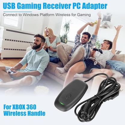Wireless USB Gaming Receiver Adapter for Xbox 360 Controller, Compatible with Windows 11/10/8/7 PC, Plug & Play, Supports Up to 4 Controllers, Black