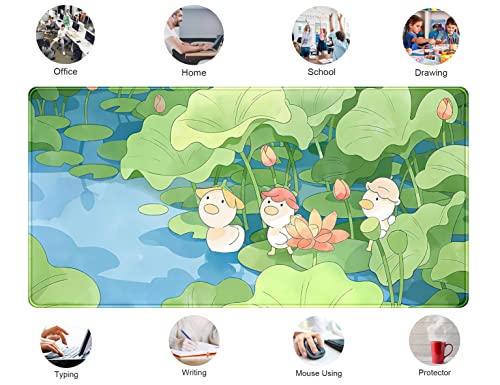 Green Cute Anime Desk Mat Kawaii Cartoon Ducks Gaming Mouse Pad XXL Large Anime Girl Gamer Mousepad Women Office Decor Desk Pad Aesthetic Lotus Leaf Laptop Keyboard Pad Computer Mat 31.5x15.75 in - color: C-blue Green Cartoon Ducks
