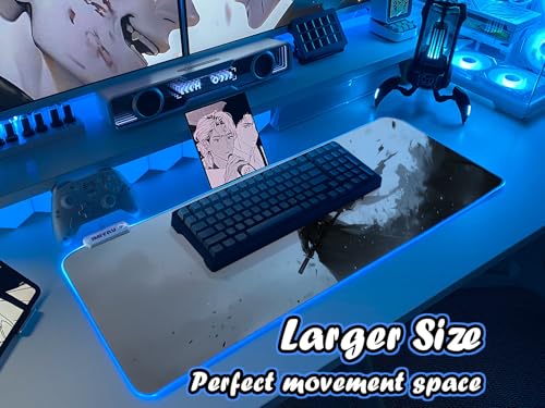 JMIYAV White RGB Gaming Mouse Pad 31.5x12 Inch PC XL Large Extended Glowing Led Light Up Desk Pad Non-Slip Rubber Base Computer Cute Mousepad Mat Desk Accessories Gaming Setup Dark