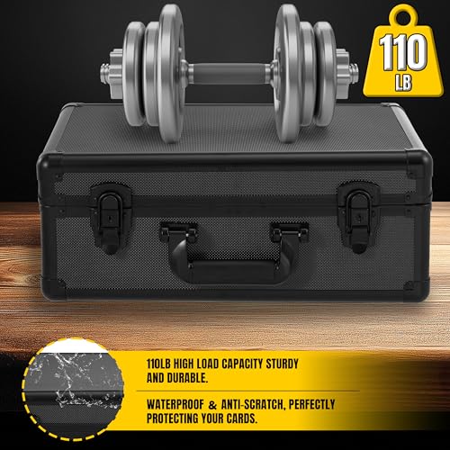 Graded Card Storage Box – Aluminum Alloy Trading Cards Case Holds 140+ Graded Cards, Sports Card Storage Box with Lock, Fits PSA, CSG, BGS (Large Black) - color: 4 Row-Black