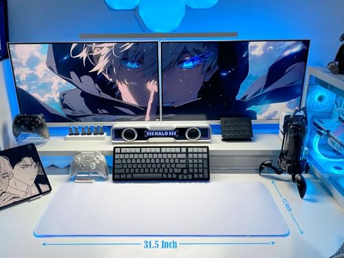 JMIYAV White Gaming Mouse Pad RGB Mousepad Non-Slip Rubber Base Extra Large Cool XL XXL Computer Desk Pad Gaming Accessories LED Light Up Extended Big Mouse Pad for Gamer White 31.5x12in Uw3-10 - color: White 31.5x12in Uw3-10