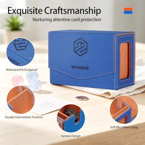 SANZIE Card Deck Box for MTG Commander Deck Box with 2 Toploaders (Blue) | Card Storage Box with Commander Display, Fits 240+ Single Sleeved Trading Cards, PTCG TCG Deck Box for Trading Cards - color: Blue