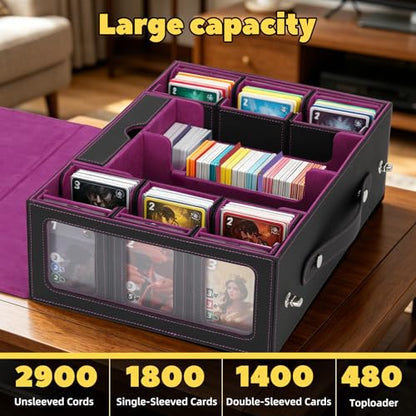 MTG Commander Deck Box with Handle, 6Removable Boxes,2-Row Case & Dice Tray | 9-in-1 Large Card Storage Box, Holds 1400+ Double-Sleeved Cards, Display Window,Mag Holders, Latch Closure,Fit TCG/EDH,Purple - color: Purple