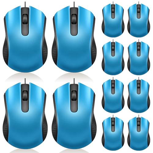 Hoteam 12 Pcs Light Blue Wired Computer Mouse Bulk Cord USB Computer Mice Ergonomic Wired Mouse for Pcs, Computers, Laptops, Gaming Office Home Supplies - color: Light Blue