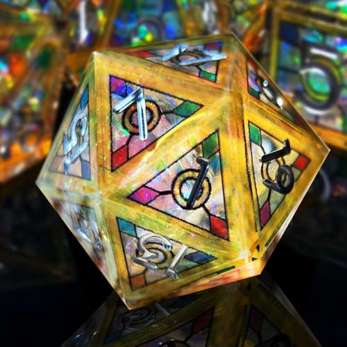 HAOMEJA Double Layered Resin Dice Set 7pcs/ Stained Glass Effect & Gold Numbers/Sharp Edged Polyhedral Dice/Apply to D&D/DND/Role Playing Game/RPG/Party Gift (Yellow Sky) - color: 1 Yellow Sky