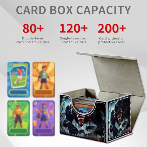 Dark Wolf Pack for MTG Deck Box, 100+ Double Sleeved Card Storage Case, PU Leather Commander Deck Case for TCG Magic Yugioh, Magnetic Closure - color: Dark Wolf Pack