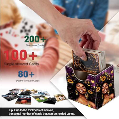 Card Deck Box, Card Storage Box Fits 100+ Single Sleeved Cards, Large Capacity PU Leather Card Storage Box with Strong Magnet for Magic Commander TCG CCG, Butterflies African Black Girl - color: Butterflies African Black Girl