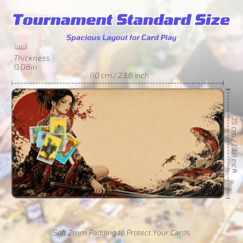Koi Wave Tattoo MTG Playmat, Card Game Play Mat with Stitched Edges, Smooth Surface Board Game Trading Card Mat, Non-Slip Rubber Base Large Gaming Mouse Pad 24 x 14 Inch - color: Koi Wave Tattoo