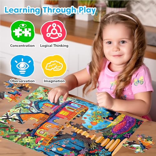 4-Pack 100 Piece Puzzles - Cakes Tree House Cats Puzzle for Kids Ages 4-8 8-10, 100 Piece Jigsaw Puzzle for Adults Seniors Children Learning Educational Puzzles Toys Birthday Xmas Gifts for Girls Boys - style: Cakes Tree House & Cats