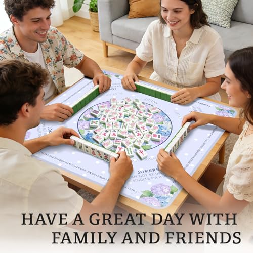 Hydrangeas Mahjong Table Mat, Non-Slip Noise Reduction Mah Jong Mat with Carrying Bag, Game Table Cover for Mahjongs Poker Card, Festival Birthday Gift for Mahjong Lovers, 31x 31In - color: Hydrangea