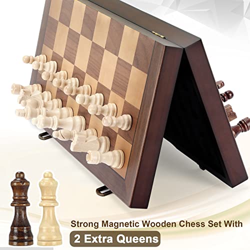 Magnetic Wooden Chess Set for Adults Kids 15'' Chess Board with Handmade Pieces, Folding Portable Travel Unique Chess Sets Game for Tournament Professional Beginner - size: 15 INCHES