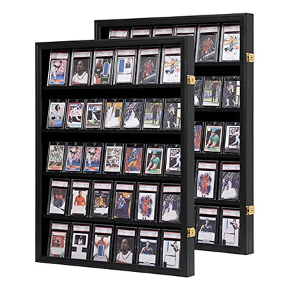 VERANI 35 Graded Sports Baseball Card Display Case Wall Mount Black 2PC | Lockable Trading Card Wall Cabinet,98% UV Block Acrylic Panel,Premium Wood Frame,Vertical Wall Mount Only - size: Large-Vertical-Black-2Pack