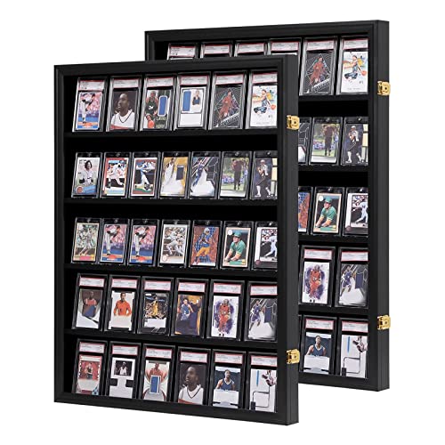 VERANI 35 Graded Sports Baseball Card Display Case Wall Mount Black 2PC | Lockable Trading Card Wall Cabinet,98% UV Block Acrylic Panel,Premium Wood Frame,Vertical Wall Mount Only - size: Large-Vertical-Black-2Pack