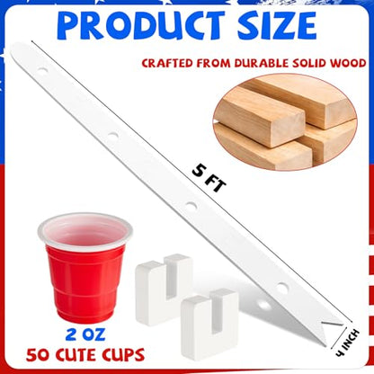 5 Ft Shot Board 4 Person Drinking Shot Ski Rustic Wood Shots Ski Drinking Board with 50 Shots Plastic Glasses 2 Bases for Skis Wedding Vacation Birthday Family Gathering Game Night Gift(White) - color: White