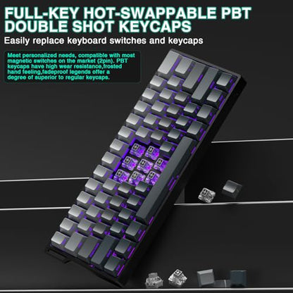 Aula WIN60 HE - 60% Mechanical Gaming Keyboard Wired, Hall Effect Magnetic Switch Hot Swappable,8000 Hz Polling Rate, RGB Keyboard 60 Percent Compact Design for PC (Gradient Gray) - color: Gradient Gray