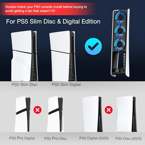 JUSPRO Cooling Fan for PS5 Slim, Upgraded Quiet Cooler Fan with LED Light for PS5 Slim Console Digital & Discs Edition - color: PS5 Slim fan