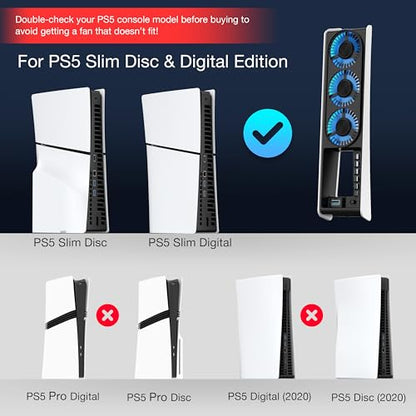 JUSPRO Cooling Fan for PS5 Slim, Upgraded Quiet Cooler Fan with LED Light for PS5 Slim Console Digital & Discs Edition - color: PS5 Slim fan