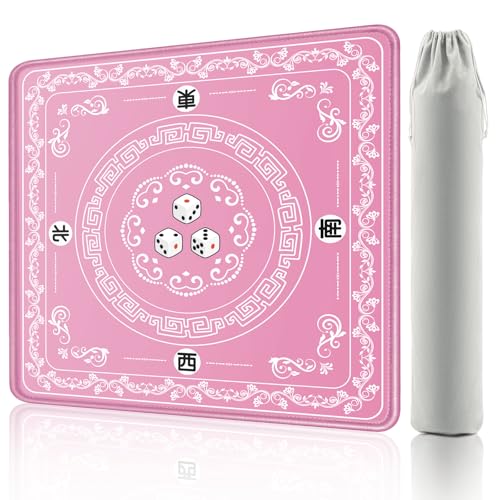 Mahjong Mat - Elegant Pink with Lace Trim | Non-Slip Rubber Gaming Mat & Noise Reducer | for Mahjong Tiles, Poker, Cards, Dominoes, Board Games | 32.4x32.4 Inch - color: Pink-blue and White Porcelain