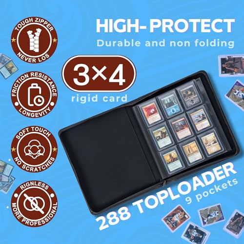 Top loader Binder - Holds 324+ Top Loaders for Cards, 9 Pocket Top Loader Binders with Sleeves for 3" x 4" Rigid Card Holders for Baseball, Football and other Cards (Light Blue) - color: Light Blue