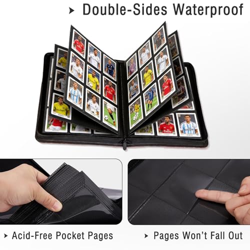 Soccer Card Binder with 468 Double-Sided Pocket Pages Trading Cards Storage for Soccer,Waterproof PU leather with Sealed Zipper Protect Dust&Damage,Ideal Gift for Passionate Collectors and Fans - style: Soccer