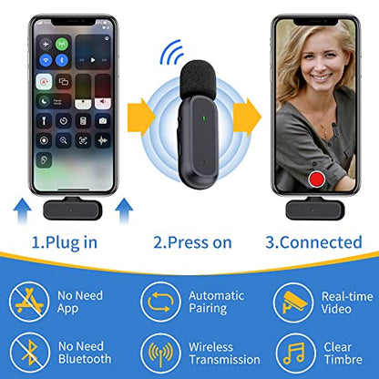 2 Pack Professional Wireless Lavalier Microphone for iPhone iPad Android with Charging Case Noise Reduction Plug-Play Clip on Lapel Mic for Video Recording Vlogging, YouTube, Interview, Live Streaming - style: Oval