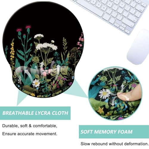 Mouse Pad with Wrist Support, Ergonomic Mouse Pad with Memory Foam Wrist Rest Cushion, Non-Slip Rubber Base Gaming Mice Pad for Home Office Computer Laptop, Flowers Grass - color: Flowers grass