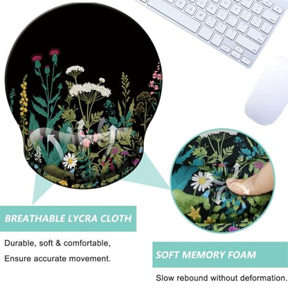 Mouse Pad with Wrist Support, Ergonomic Mouse Pad with Memory Foam Wrist Rest Cushion, Non-Slip Rubber Base Gaming Mice Pad for Home Office Computer Laptop, Flowers Grass - color: Flowers grass