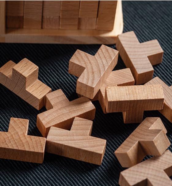 AHYUAN Wooden Brain Teaser Puzzles Cube Stocking Stuffers Wooden Puzzles T-Shaped Jigsaw Logic Puzzle Educational Games Toy for Kids and Adults (Natural) - color: Natural