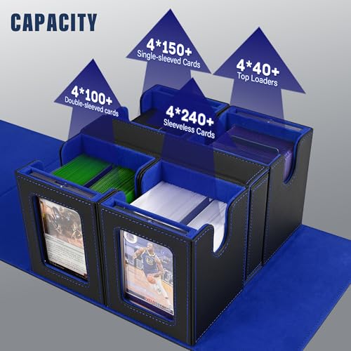 Kabinka MTG Commander Deck Box, Holds 400+ Double-Sleeved Cards | 5-in-1 Card Deck Box, Patented Design, Magnetic Detachable Card Case with Dice Tray, Fits Magic / TCG Cards (Black Blue) - color: Black Blue