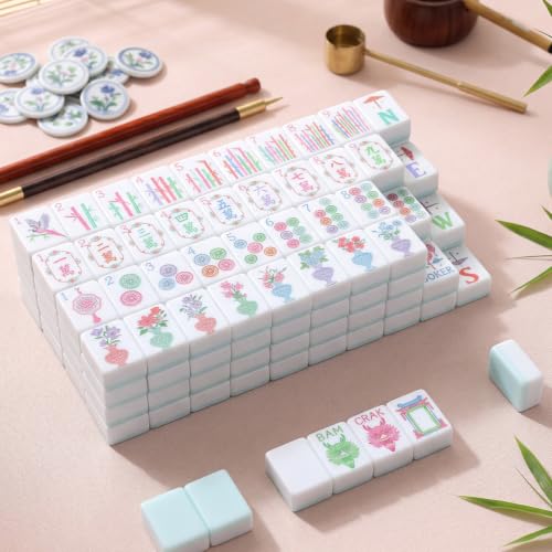 Simgoing 160 Pcs 1.2 Inch American Mahjong Sets Mahjong Tiles Melamine Engraved Multi-Layer Mah Jong Ideal for Home & Party Games, Tiles Only(Modern,Mint Green) - color: Mint Green, style: Modern