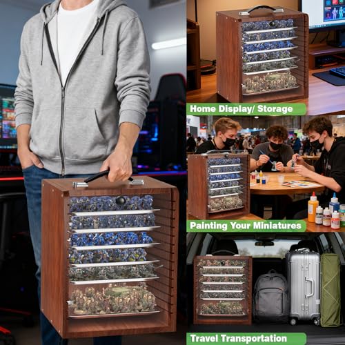 Miniature Storage Case for Collectibles Miniatures, Wooden Display Cases with 6 Trays, Miniature Display Case Miniatures Transport Case (Mahogany) - color: Mahogany