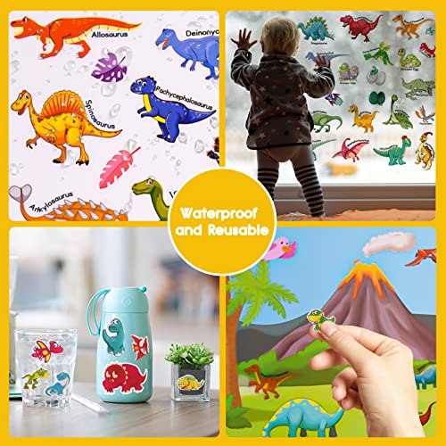 ASTARON Reusable Sticker Book for Toddlers, 88 Pcs Dinosaur Stickers Road Trip Activities Car Airplane Activities Travel Toys for Kids, Kids Quiet Time Activities (2-6 Age) - style: Dinosaurs