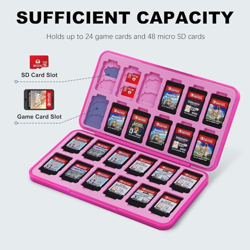FYY Nintendo Switch Game Case Holder for Switch 2 Cartridge, Magenta & Pink | 24 Game Card Slots & 48 Micro SD Card Slots, Hard Shell, Silicone Lining - color: B-Magenta Pink
