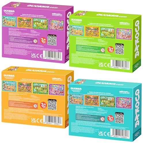 QUOKKA 100 Piece Puzzles for Kids Ages 4-6 – 4xSET Search and Find Kids Puzzles Ages 5-8 – Artist-Crafted Illustrations with Children Daily Life, Hidden Objects - Educational Activity Toy Gift - color: Farm & Beach