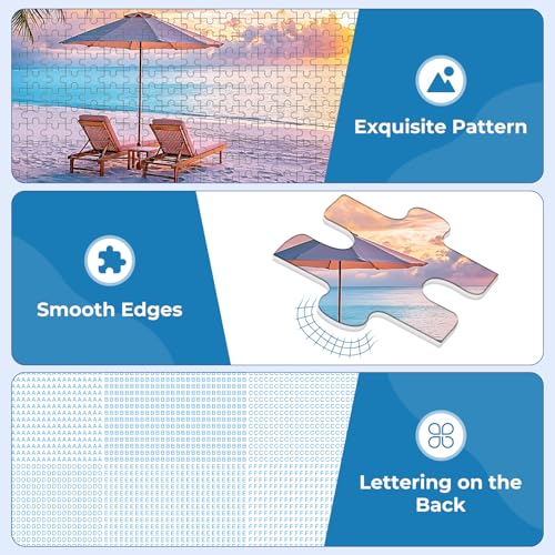 Puzzles for Adults 500 Pieces,Hawaiian Sunset Beach Puzzle for Adults,500 Pieces Tropical Ocean Sunrise Puzzles,Beach Chair Jigsaw Puzzle,Perfect for Game Night Giving Puzzle,20.5x15 in - style: beach