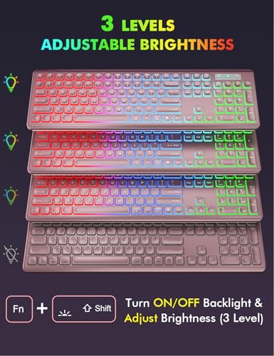 Wireless Keyboard and Mouse Combo, RGB Backlit, Trueque KM42Pro | RGB Rainbow Backlit, Rechargeable Keyboard Mouse, Sleep Mode, 2.4GHz Wireless, Silent Soft Typing, USB-C Adapter - color: Rose Pink