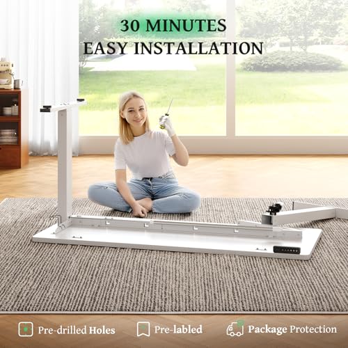 SIAGO 48 x 24 Inch Electric Standing Desk, 0.8 Inch Thick Tabletop | Smooth Height Adjustment, 200lbs Stability, 3 Memory Presets, Cable Management, Pre-Labeled Easy Assembly - color: White, size: 48 x 24 Inch