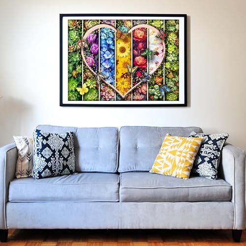 Think2Master Colorful Flowers Succulents & Butterflies 500 Pieces Very Large Pieces Jigsaw Puzzle for 13+ Adults & Seniors. Beautiful Vibrant Heart Valentine's Day Illustration 26.8” X 18.9” - style: Flowers & Succulents