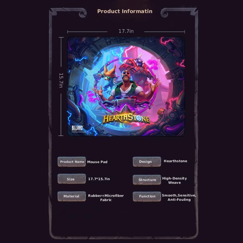 Blizzard Hearthstone Game Mouse Pad, XL Size Apply to Gamer Office & Home, Non-Slip Rubber Base, Extended Desk Mat with Stitched Edge, Smooth Stable & Durable, 17.7 * 15.7Inch (Battlegrounds) | Gaming Mouse Pad w/ Non-Slip Rubber Base & Stitched Edge, Des