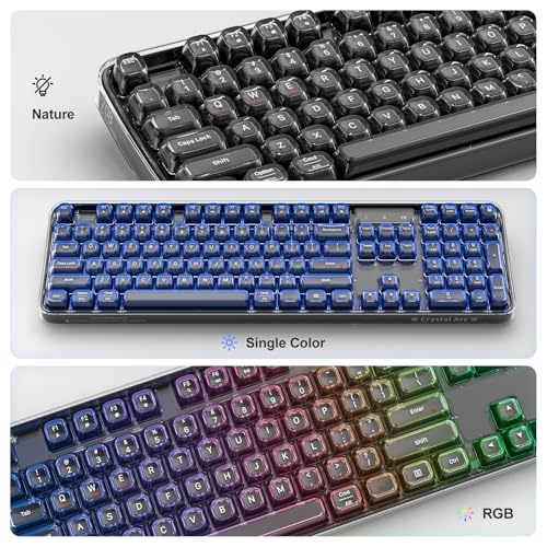GEEZER Computer Backlit Keyboard Black Crystal - Full-Size Bluetooth Wireless Rechargeable Transparent Keycap Portable Keyboards Compatible with Windows, Laptop, PC, Desktop - color: Black Crystal