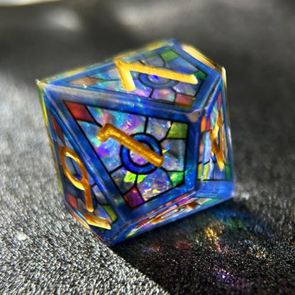 HAOMEJA Double Layered Resin Dice Set 7pcs/ Stained Glass Effect & Gold Numbers/Sharp Edged Polyhedral Dice/Apply to D&D/DND/Dungeons & Dragons/Role Playing Game/RPG/Party Gift (Blue Sky) - color: 1 Blue Sky