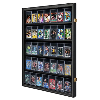 VERANI 35 Graded Sports Baseball Card Display Case Wall Mount Black | Lockable Trading Card Wall Cabinet,98% UV Block Acrylic Panel,Premium Wood Frame,Vertical Wall Mount Only - size: Large-Vertical-Black