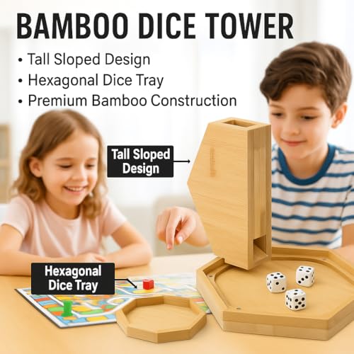 Bamboo Dice Tray for Board Games & RPG Roleplaying Games - Foldable, Portable & Collapsible Rolling Tray for Gaming Table - Dice Tray for Dice Games - Magnetic Design, Wooden Hexagon Tray