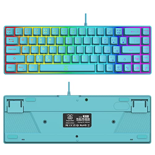 Snpurdiri 65% Membrane Gaming Keyboard, RGB (68 Keys,Blue) | Compact Wired Small Gaming Keyboard for PC/Mac Gamer, Typist, Travel, Easy to Carry on Business Trip - color: Blue