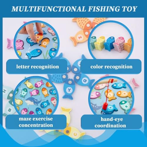 Magnetic Fishing Game for Toddlers, Wooden Alphabet Puzzle Maze Board, Preschool ABC Uppercase Lowercase Letter Matching Game, Montessori Educational Fine Motor Skill Toy for Boy Girl Kids - style: fishing alphabet puzzle