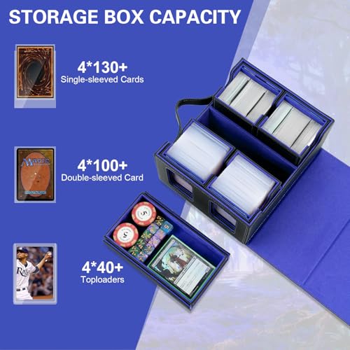 Commander Deck Box for MTG,Card Storage Box Fits 400+ Double-Sleeved Cards,4 Removable deck Case with Display Windows＆Handle,Card deck box for TCG/PTCG/EDH(Black &Blue) - color: Black/Blue