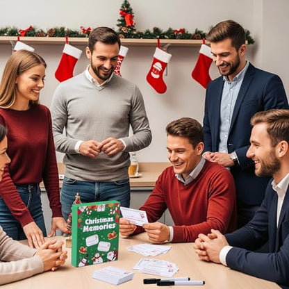 Christmas Card Game Set for Family Game Night, 120 Cards with 10 Dry Erase Markers, Fun Holiday Party Board Games for Groups of 3 or More Players, Stocking Stuffer & Secret Santa Gift