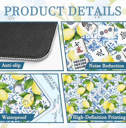 Blue Summer Italian Lemon Mahjong Mat 31.5x31.5 Inch, Mediterranean Tiles Non-Slip and Noise Reduction Mah Jong Table Mat Cover Gifts for Mahjong Lovers Poker Board Games Dominoes - color: Blue Summer Italian Lemon