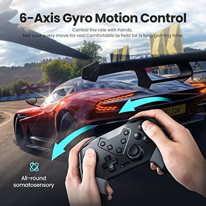 VOYEE Switch Controllers Compatible with Switch/Lite/OLED, Programming Wireless Pro Controller with Motion Control, Vibration, Wake-up, Turbo, Screenshot - color: Gray